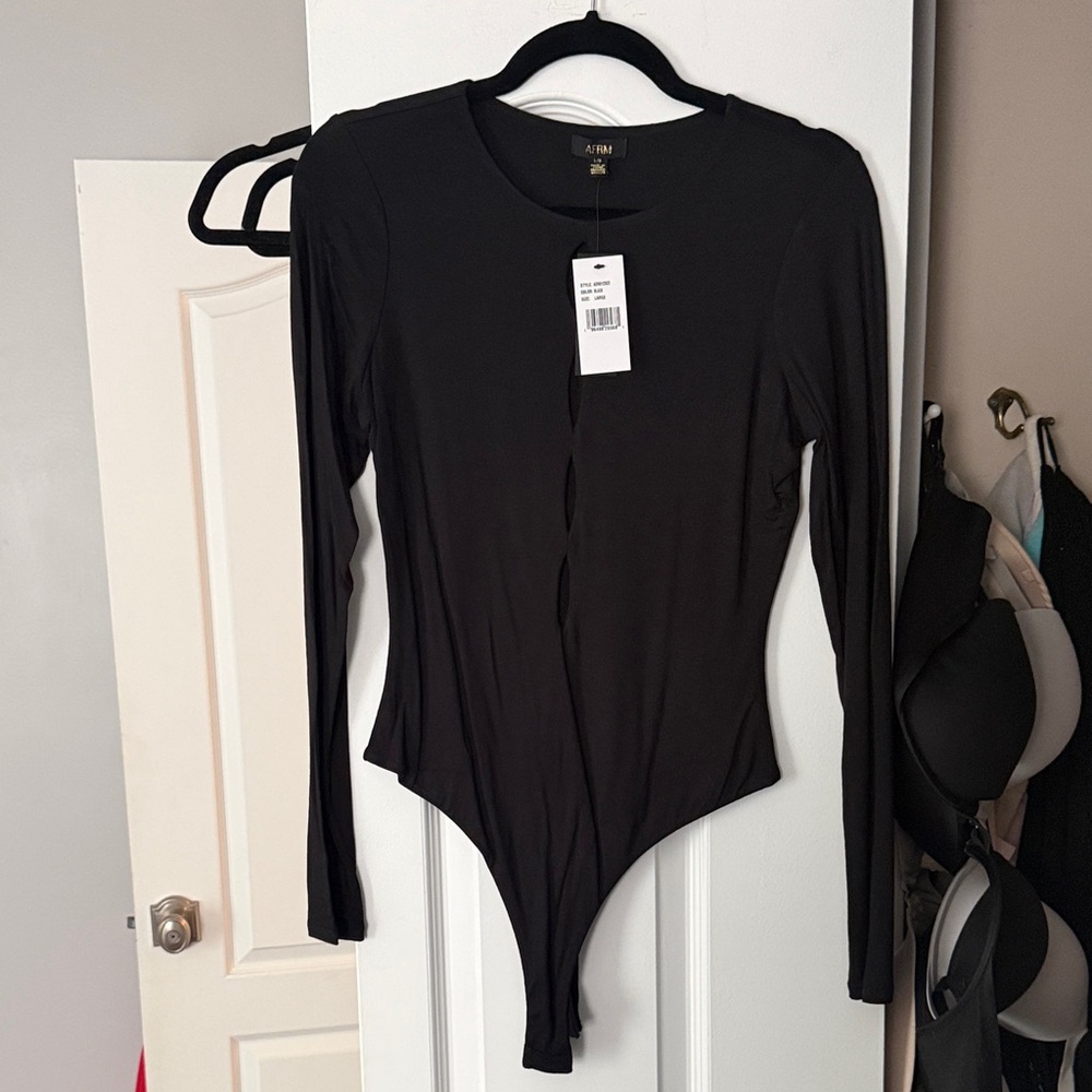 AFRM Black Crewneck Long Sleeve Bodysuit